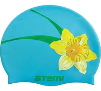 Силиконовая шапочка для плавания ATEMI PSC415 голубая, цветок 00000136604