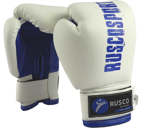 Боксерские перчатки Ruscosport rusco sport бело-синие, кож.зам 4680062713399 1
