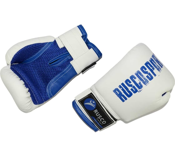 Боксерские перчатки Ruscosport rusco sport бело-синие, кож.зам 4680062713399