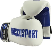 Боксерские перчатки Ruscosport rusco sport бело-синие, кож.зам 4680062713450