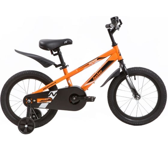 Велосипед NOVATRACK JUSTER 16", оранжевый, тормоз нож, пласт крылья, полная защита цепи 165JUSTER.OR20