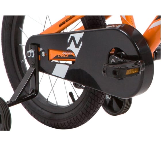 Велосипед NOVATRACK JUSTER 16", оранжевый, тормоз нож, пласт крылья, полная защита цепи 165JUSTER.OR20