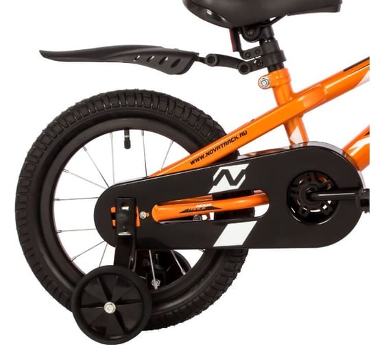 Велосипед NOVATRACK JUSTER 14", оранжевый, тормоз ножной, полная защита цепи, черные крылья 145JUSTER.OR23