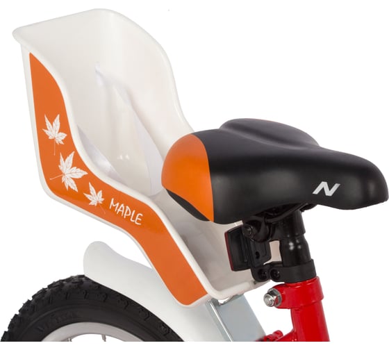Детский велосипед NOVATRACK MAPLE диаметр колес 14", красный, полная защита цепи, тормоз нож, сидение для куклы 144MAPLE.RD22