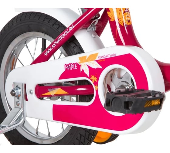 Детский велосипед NOVATRACK MAPLE диаметр колес 12", красный, полная защита цепи, тормоз нож, крылья цвет, сидение для кук 124MAPLE.RD9