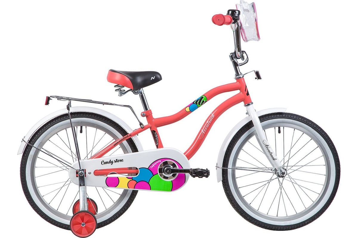 Велосипед NOVATRACK CANDY диаметр колес 20", коралловый, полная защита ...