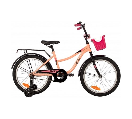 Велосипед NOVATRACK 20" WIND коралловый, защита цепи А-тип, ножной тормоз, крылья, багажник, 204WIND.CRL22