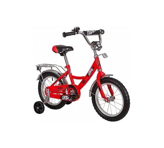 Велосипед NOVATRACK 14" URBAN красный, полная защита цепи, тормоз ножной, крылья и багажник хром 143URBAN.RD22