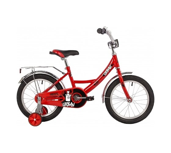 Велосипед NOVATRACK 16" URBAN красный, полная защита цепи, тормоз ножной, крылья и багажник 163URBAN.RD22