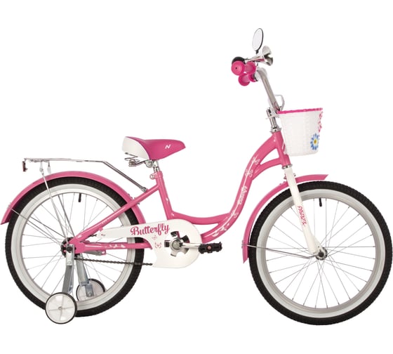 Велосипед NOVATRACK BUTTERFLY диаметр колес 20", розовый, тормоз ножной, крылья и багажник 207BUTTERFLY.PN23