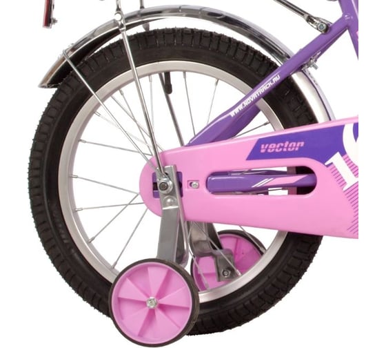 Велосипед NOVATRACK 16" VECTOR фиолетовый, тормоз нож, крылья и багажник хром, полная защита цепи 163VECTOR.LC22