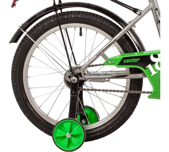 Велосипед NOVATRACK 18" VECTOR серебристый, защита А-тип, тормоз ножной, крылья и багажник, черный 183VECTOR.SL22