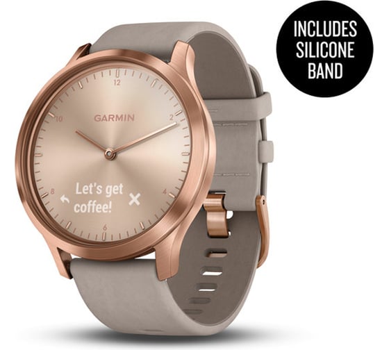 Смарт-часы с бежевым кожаным ремешком Garmin vivomove HR розовое золото 010-01850-09
