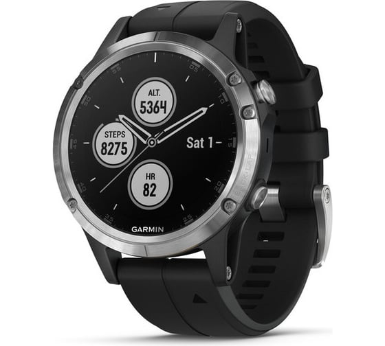 Смарт-часы Garmin Fenix 5 Plus серебристый с черным ремешком 010-01988-17