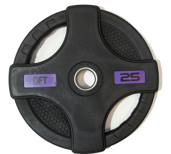 Олимпийский обрезиненный диск Original FitTools черный, с двумя хватами, 25 кг FT-2HGP-25