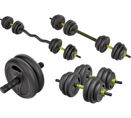 Разборные пластиковые гантели BRADEX 2x20 кг, 2 штанги, ролик для пресса SF 1004