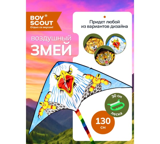 Воздушный змей BOYSCOUT 130х62 см, шнур 30 метров 61483