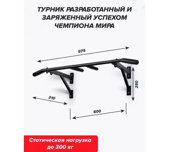 Турник настенный Absolute Champion Aktiv черный, разборный с узким хватом АЧ 11582