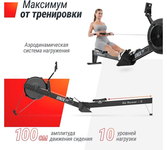 Гребной тренажер UNIXFIT Air Rower-X Black RMUARXB