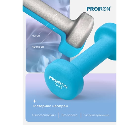 Гантели неопреновые PROIRON 2 шт по 1 кг, синие Г2010СНЕО
