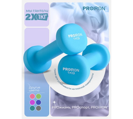 Гантели неопреновые PROIRON 2 шт по 1 кг, синие Г2010СНЕО