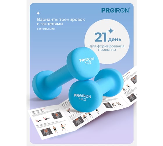 Гантели неопреновые PROIRON 2 шт по 1 кг, синие Г2010СНЕО