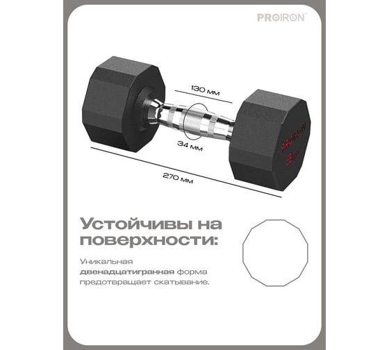 Гантели обрезиненные PROIRON 2 шт по 8 кг Г2080ОБР
