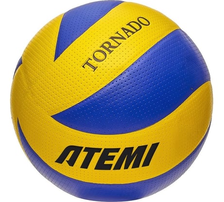 Мяч волейбольный клееный ATEMI TORNADO (N), синтетическая кожа PVC, желтый/синий, 8 панелей, окружность 65-67 см 00-00009838