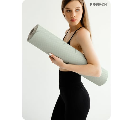 Коврик для йоги и фитнеса PROIRON 1830x800x7 мм, TPE, серо-зеленый К1887ТСЗ