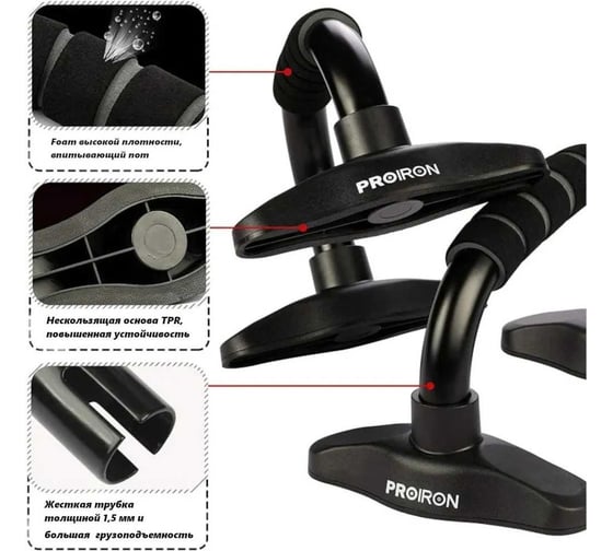 Упоры для отжимания PROIRON 2 шт, черные УПО01