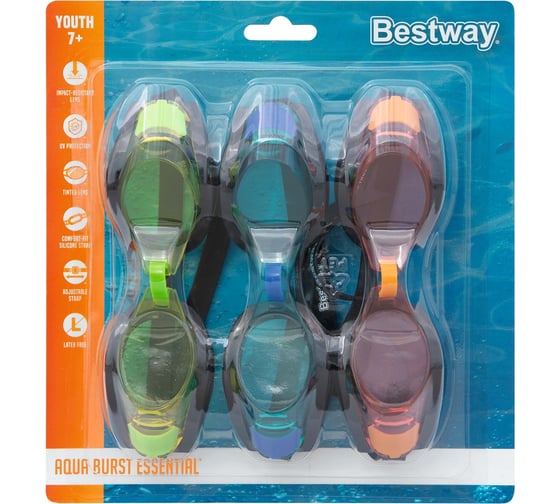 Очки для плавания BestWay Focus от 7 лет, 3 цвета в наборе 21096 BW