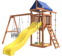 Детская площадка National Tree Company с качелями лодочка и подвесным плетеным креслом IgroWoods для улицы и дачи ДП-2