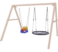 Детские деревянные неокрашенные качели для дачи National Tree Company с гнездом 100 см и 3 в 1 415764