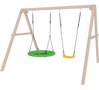 Детские деревянные неокрашенные качели для дачи National Tree Company с гнездом Свиби и лодочкой 415768