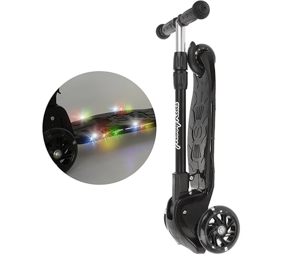 Самокат складной Moby Kids Disco 120 PU со светом, свет и звук на деке, черный 64696