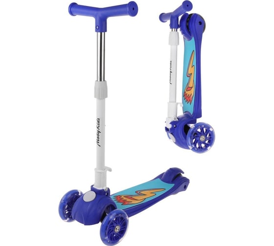 Самокат Moby Kids FLY, складной, 120 мм, PU, со светом, синий 64695