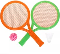 Ракетки для бадминтона Наша игрушка 2 шт, 60x20 см, металлик, волан 2 шт, сетка 649690