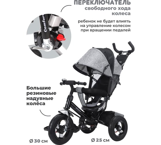 Велосипед трехколесный Moby Kids Comfort 12x10 AIR, серый 649078
