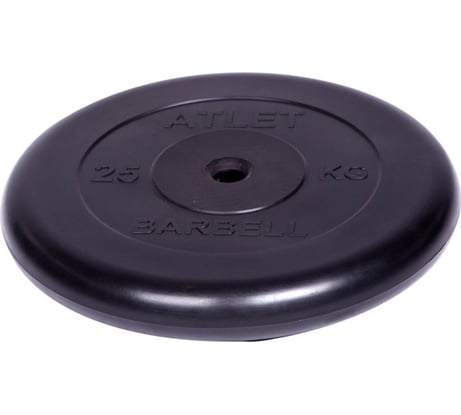 Обрезиненный диск Barbell Atlet диаметр 26 мм, чёрный, 25.0 кг 2704