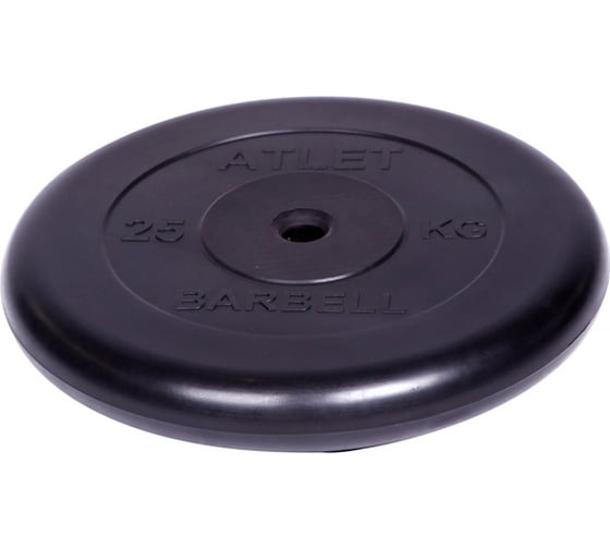 Обрезиненный диск Barbell Atlet диаметр 26 мм, чёрный, 25.0 кг 2704