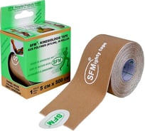 Лента кинезиологическая SFM Plaster, на полимерной основе, нейлон, 5х500 см, бежевого цвета, в диспенсере 4036534861059