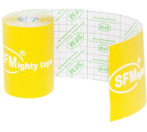 Лента кинезиологическая SFM Plaster на хлопковой основе, 10х500 см, желтого цвета, в диспенсере, с логотипом 4036534873052