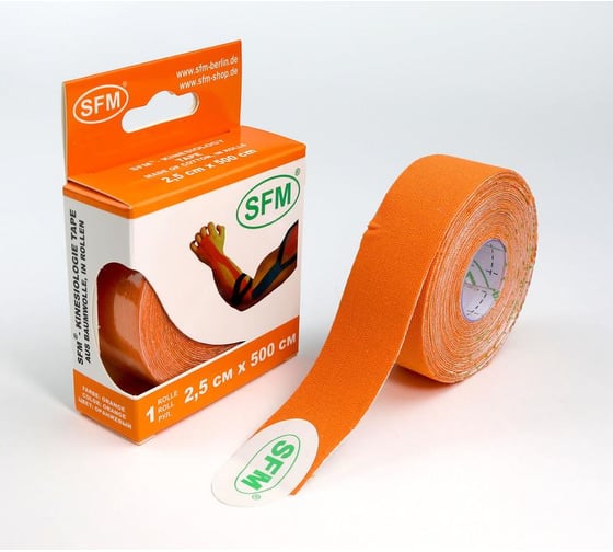 Лента кинезиологическая SFM Plaster на хлопковой основе, 2.5х500 см, оранжевого цвета, в диспенсере 4036534088050