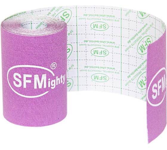 Лента кинезиологическая SFM Plaster на хлопковой основе, 10х500 см, фиолетового цвета, в диспенсере, с логотипом 4036534875056
