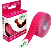 Лента кинезиологическая SFM Plaster на хлопковой основе, 2.5х500 см, розового цвета, в диспенсере 4036534084052