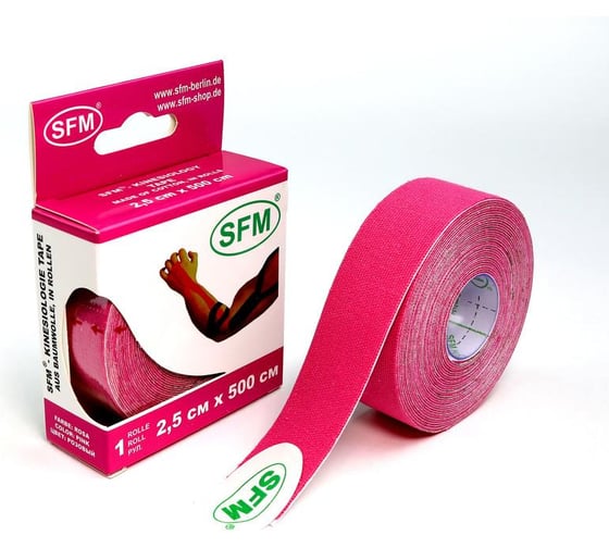 Лента кинезиологическая SFM Plaster на хлопковой основе, 2.5х500 см, розового цвета, в диспенсере 4036534084052