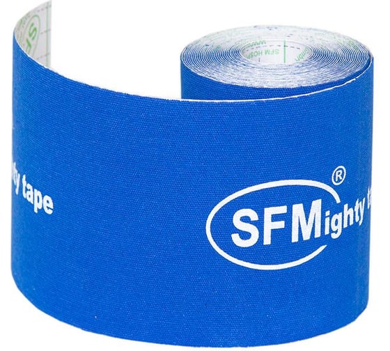Лента кинезиологическая SFM Plaster на хлопковой основе, 10х500 см, синего цвета, в диспенсере, с логотипом 4036534871058