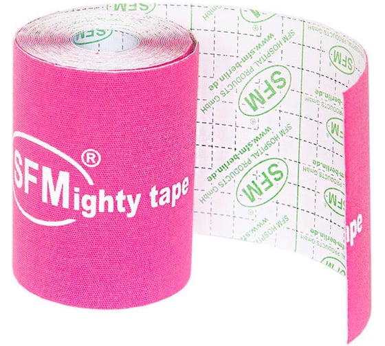 Лента кинезиологическая SFM Plaster на хлопковой основе, 10х500 см, розового цвета, в диспенсере, с логотипом 4036534872055