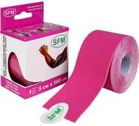 Лента кинезиологическая SFM Plaster на хлопковой основе, 5х500 см, розового цвета, в диспенсере 4036534823057