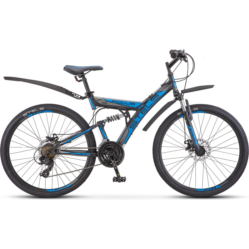Велосипед STELS Focus MD 26" 21-sp V010, размер рамы 18", чёрный/синий ...